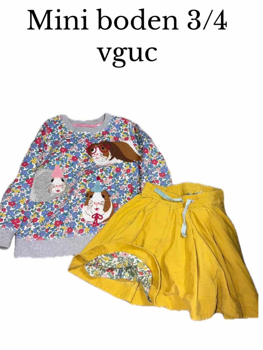 Mini boden 3-4 guinea pig sweatshirt & cord skirt bundle